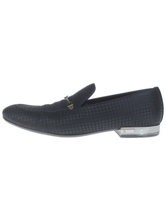 Louis Vuitton Black Satin Bank Slip On Loafers Punk On Damier Allover main image 7
